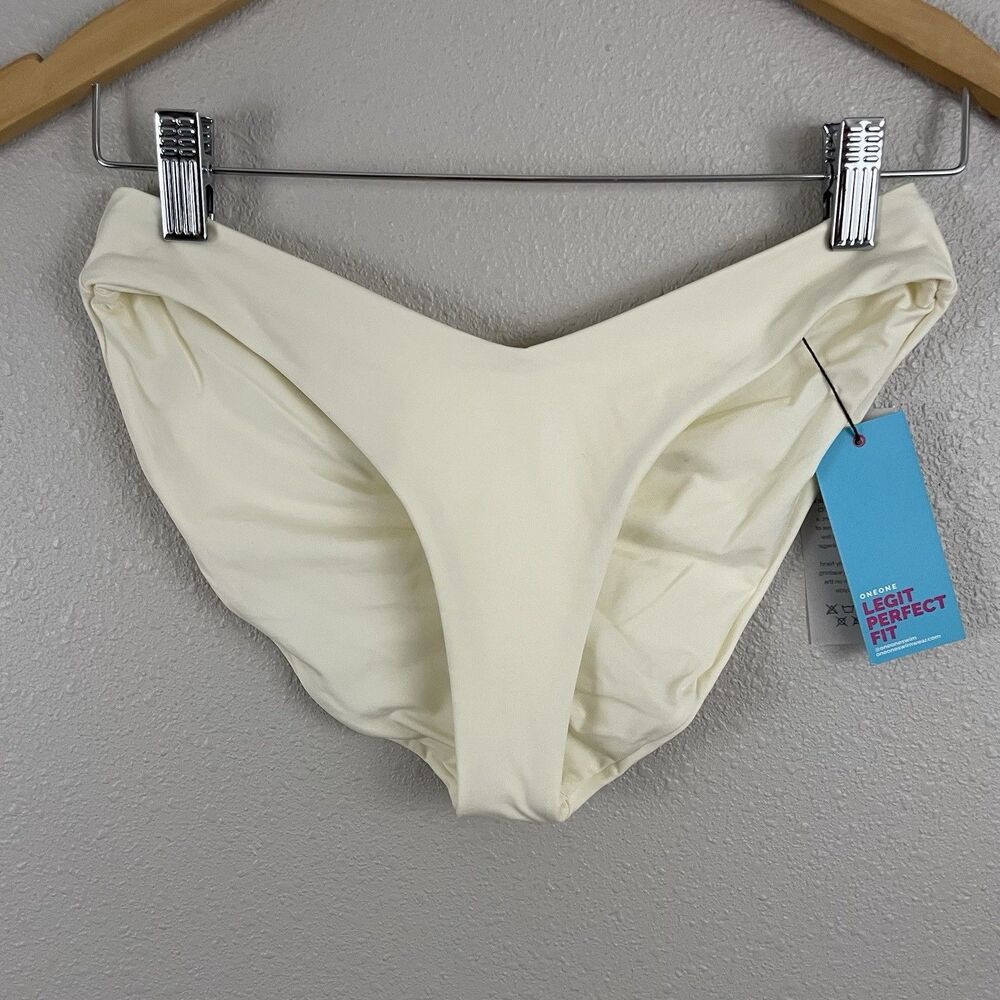 Oneone Womens Small Ivory V Shaped Waist Ruched Bikini Bottom